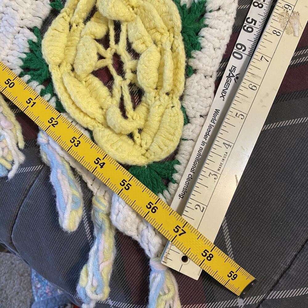 Vintage Handmade Crochet 3D Flower Blanket 67x57” Afghan Throw Cottagecore Artsy - Picture 2 of 6